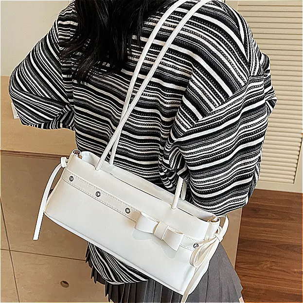2025 New Women's Handbag Sweet Design Bow Strap PU Leather Shoulder Bag Elegant For Girls Cute Underarm Bag Purses Satchel Bolsa