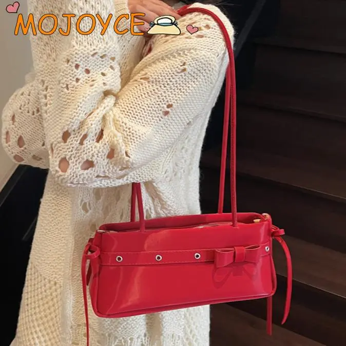 2025 New Women's Handbag Sweet Design Bow Strap PU Leather Shoulder Bag Elegant For Girls Cute Underarm Bag Purses Satchel Bolsa