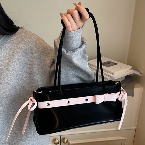 2025 New Women's Handbag Sweet Design Bow Strap PU Leather Shoulder Bag Elegant For Girls Cute Underarm Bag Purses Satchel Bolsa