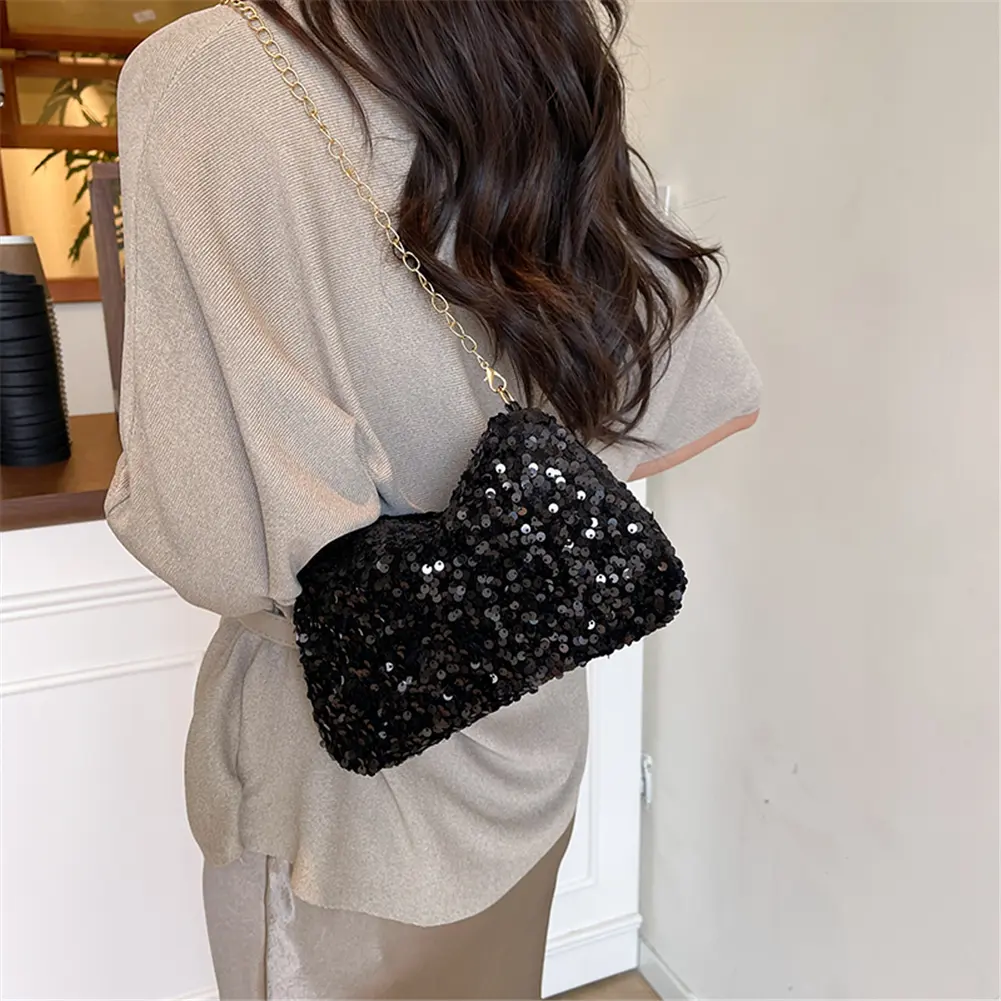 Fashion Small Square Evening Sequin Chain Cool Clutch Bag Shining Crossbody Bags Elegant Party Handbag Women Bling Shoulder Bags