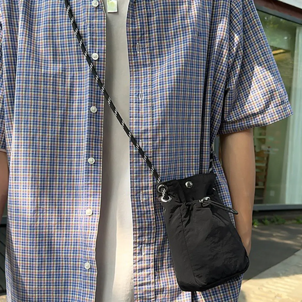 Women Soft Cloth Drawstring Bag Solid Color Nylon Crossbody Bags Wear Resist Mini Sling Phone Bag Small Travel Shopping Bucket