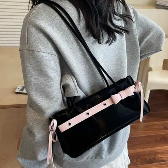 2025 New Women's Handbag Sweet Design Bow Strap PU Leather Shoulder Bag Elegant For Girls Cute Underarm Bag Purses Satchel Bolsa