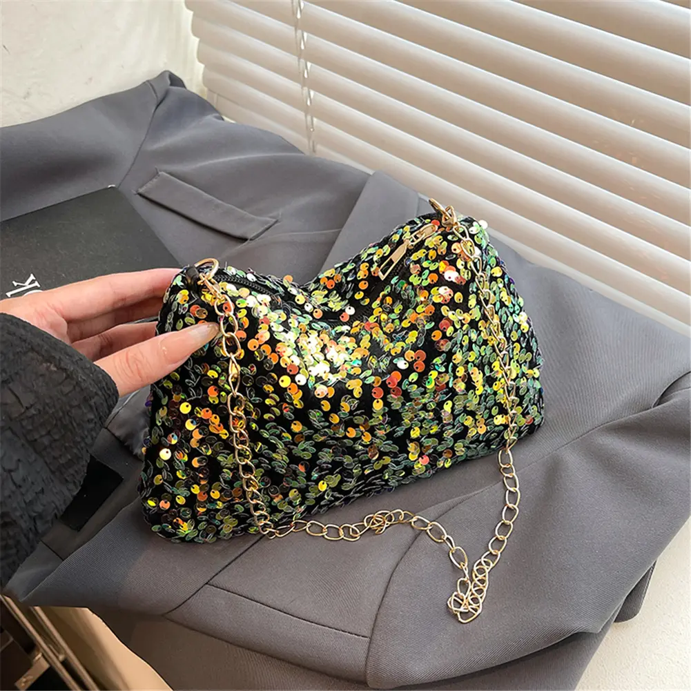 Fashion Small Square Evening Sequin Chain Cool Clutch Bag Shining Crossbody Bags Elegant Party Handbag Women Bling Shoulder Bags