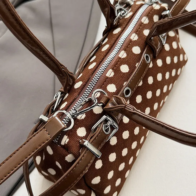 Women Canvas Polka Dot Handbag Zipper Closure Casual Armpit Bag Large Capacity Leisure Shoulder Bag Seaside Trip Crossbody Bags