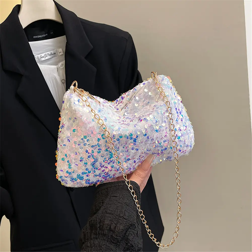 Fashion Small Square Evening Sequin Chain Cool Clutch Bag Shining Crossbody Bags Elegant Party Handbag Women Bling Shoulder Bags