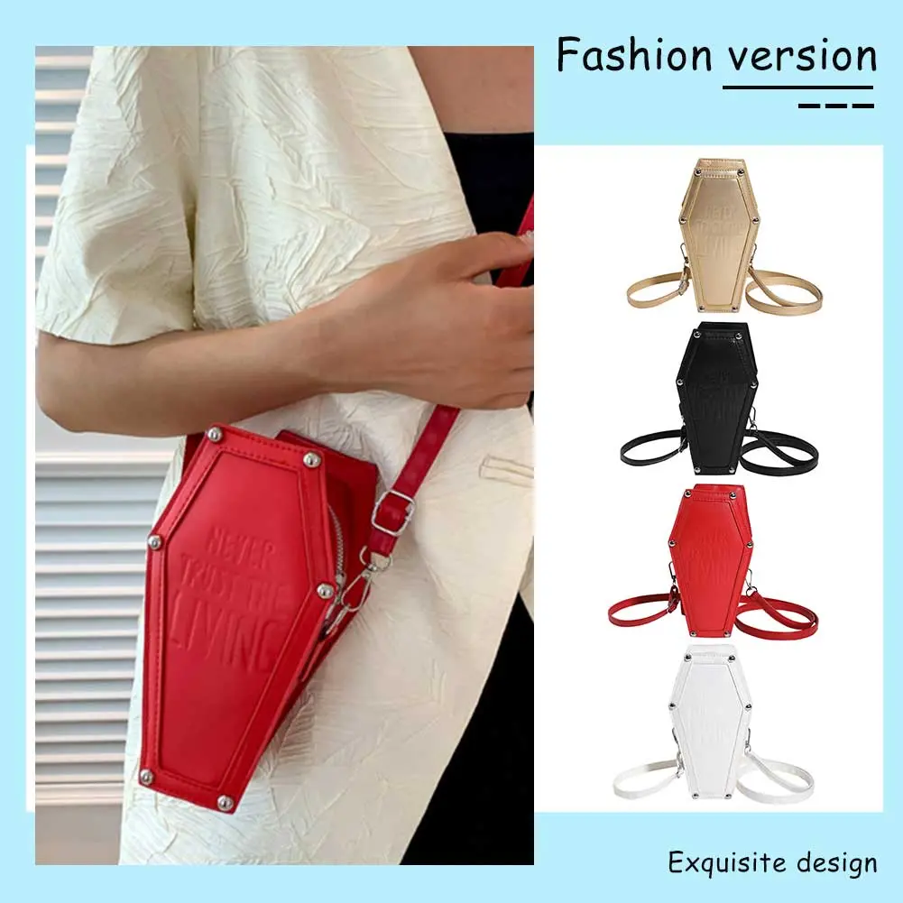 Women's Crossbody Bag Gothic Coffin Shape Phone Shoulder Bags Halloween PU Underarm Bag for Girls Cosplay Creative Cosmetic Bags