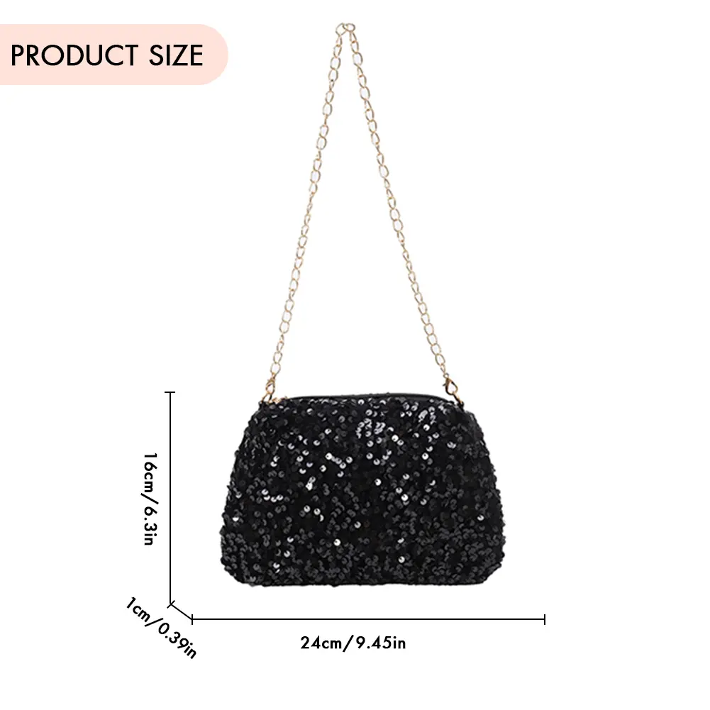 Fashion Small Square Evening Sequin Chain Cool Clutch Bag Shining Crossbody Bags Elegant Party Handbag Women Bling Shoulder Bags