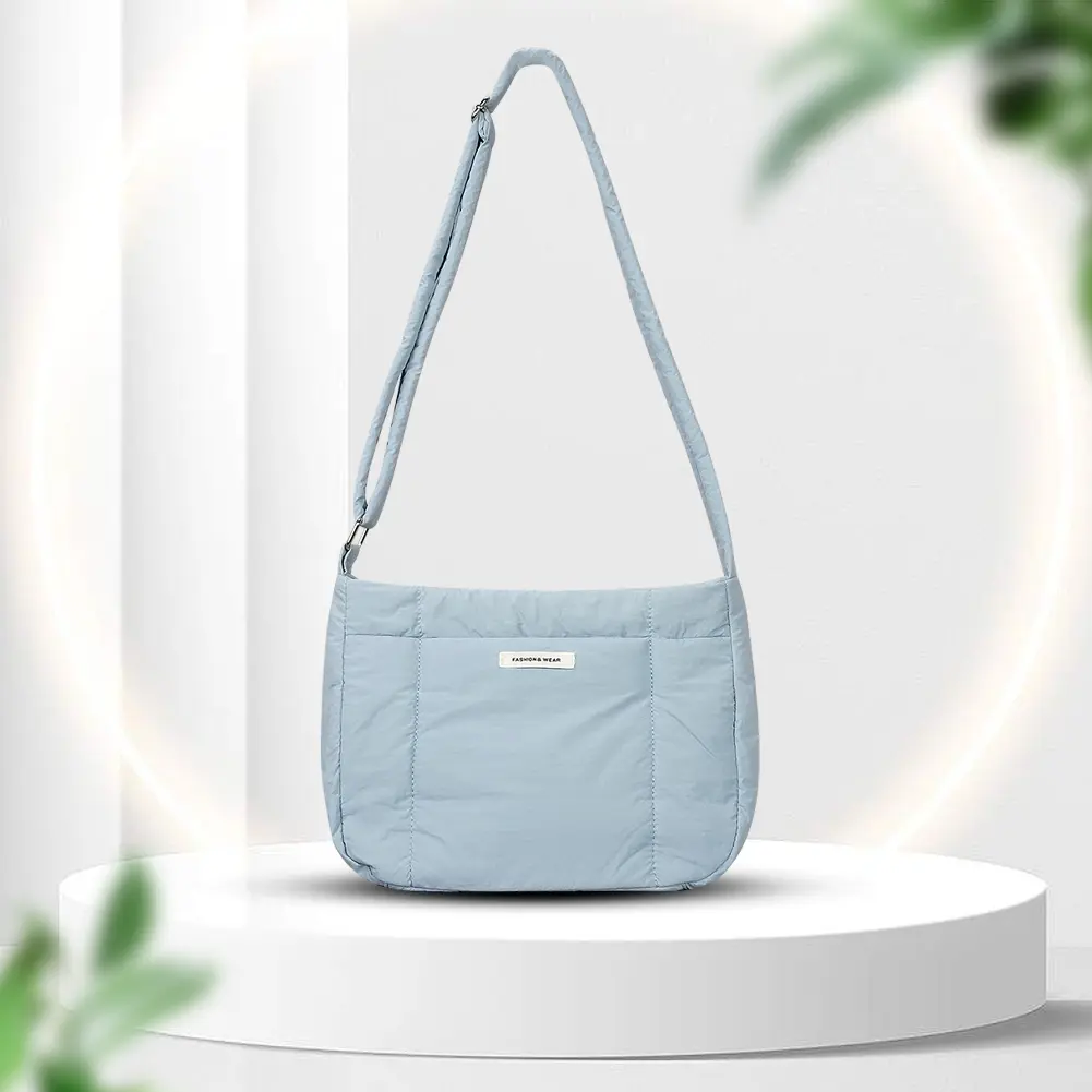 Women Puffer Shoulder Bag Soft Chic Satchel Bag Solid Color Hobo Bag Lightwight Nylon for Travel Work Shopper
