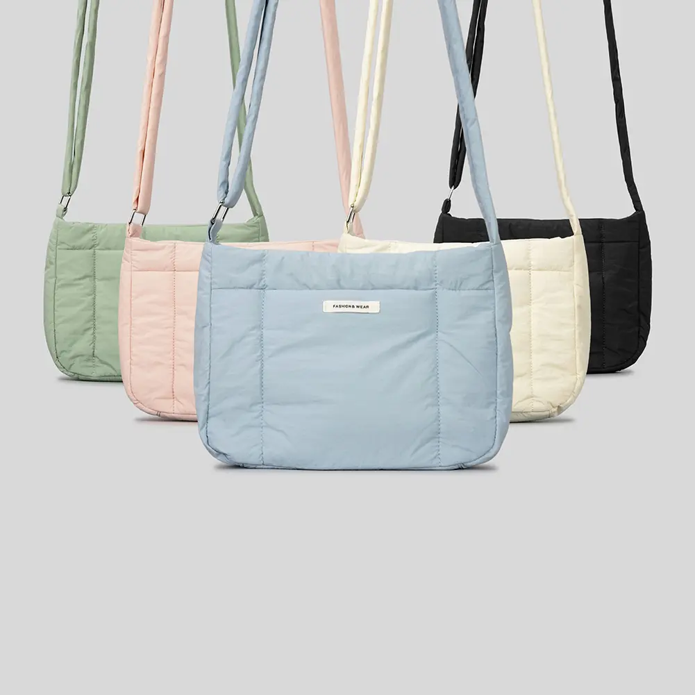 Women Puffer Shoulder Bag Soft Chic Satchel Bag Solid Color Hobo Bag Lightwight Nylon for Travel Work Shopper