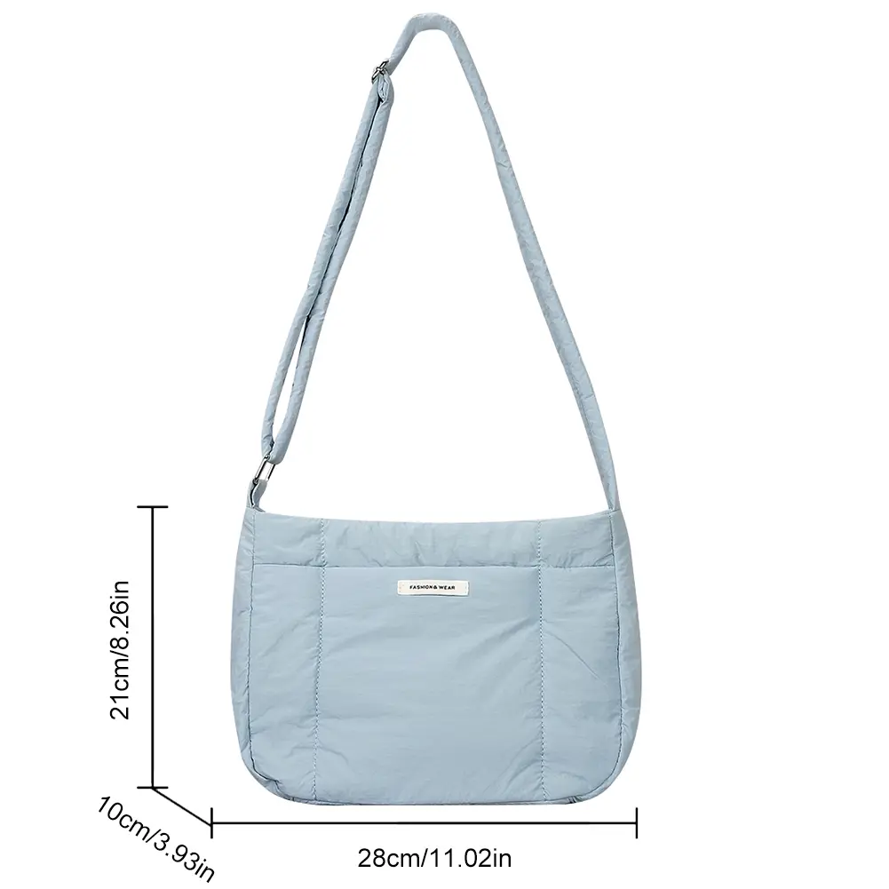 Women Puffer Shoulder Bag Soft Chic Satchel Bag Solid Color Hobo Bag Lightwight Nylon for Travel Work Shopper