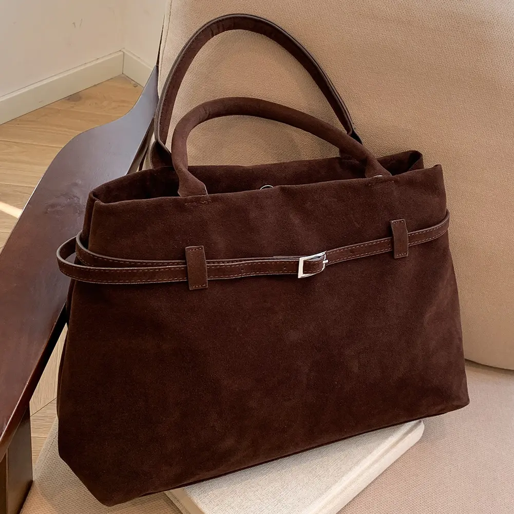 Women Faux Suede Handbag Vintage Solid Shoulder Bag 2024 New Frosted Tote Bags Large Capacity Casual Underarm Bag Top-Handle Bag