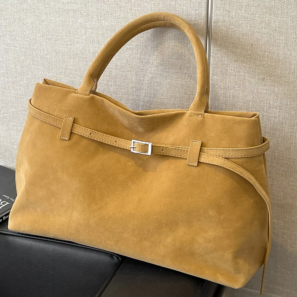 Women Faux Suede Handbag Vintage Solid Shoulder Bag 2024 New Frosted Tote Bags Large Capacity Casual Underarm Bag Top-Handle Bag