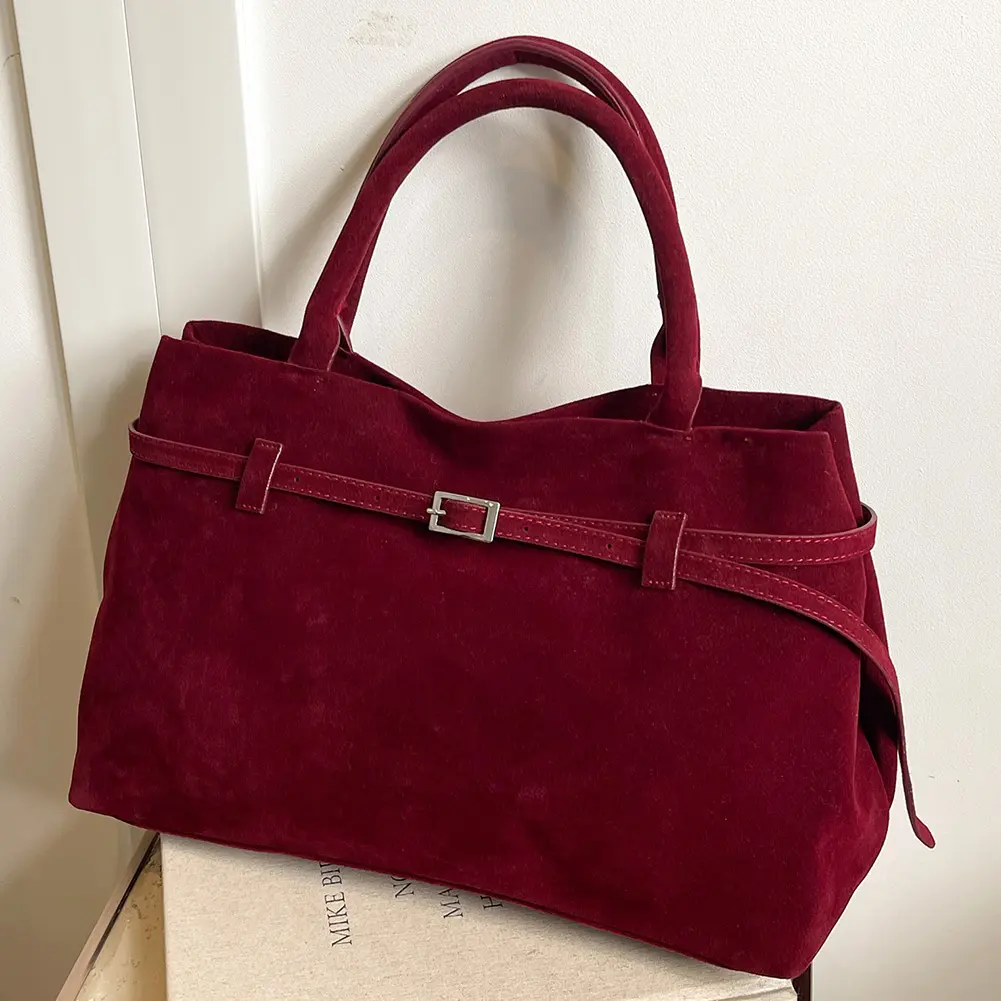 Women Faux Suede Handbag Vintage Solid Shoulder Bag 2024 New Frosted Tote Bags Large Capacity Casual Underarm Bag Top-Handle Bag