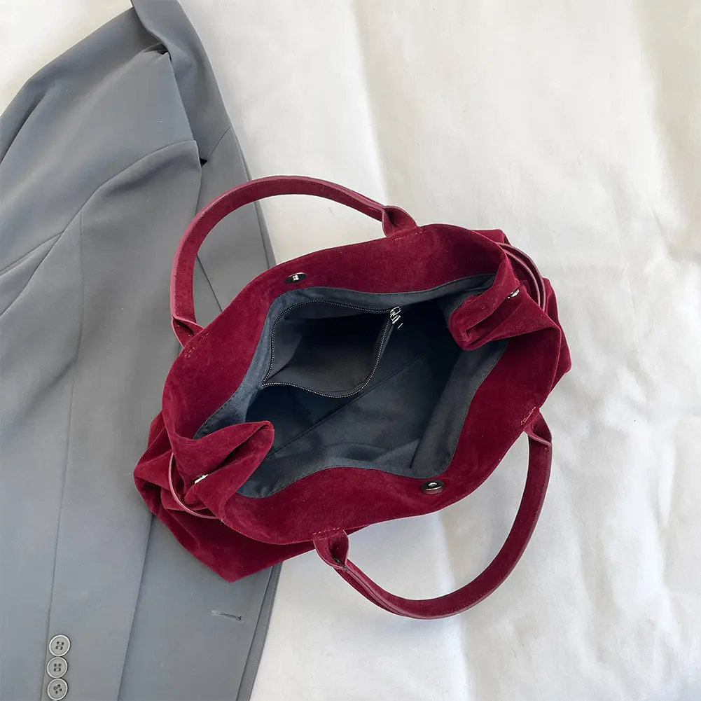 Women Faux Suede Handbag Vintage Solid Shoulder Bag 2024 New Frosted Tote Bags Large Capacity Casual Underarm Bag Top-Handle Bag