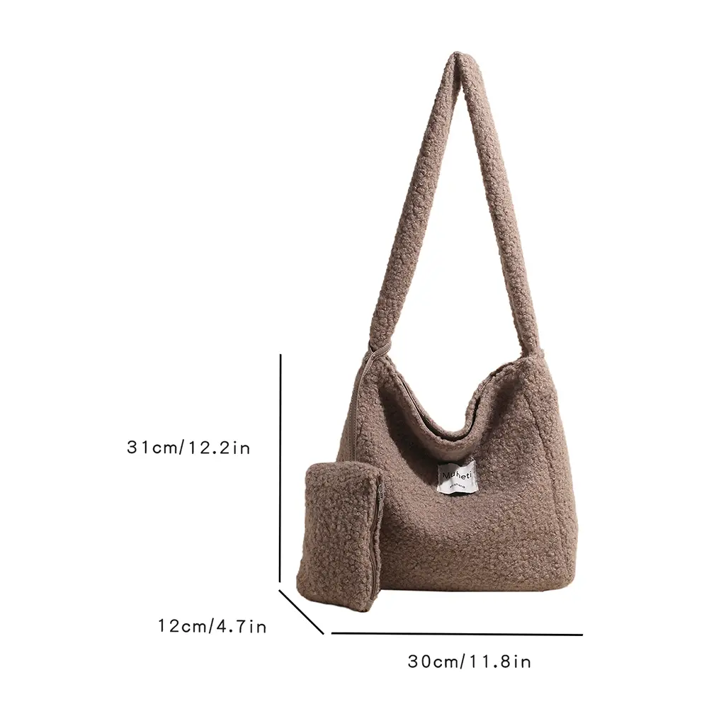 Lamb Wool Messenger Bag Autumn Winter Furry Shoulder Bags Large Capacity Crossbody Bag Fluffy Ladies Commuting Bag Fuzzy Satchel