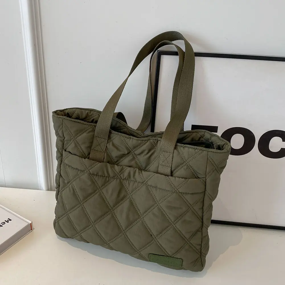 Women's Bag Quilted Padded Embroidered Thread Shoulder Bags Puffer Cotton Fashion Handbags High Quality Designer Large Tote Bags