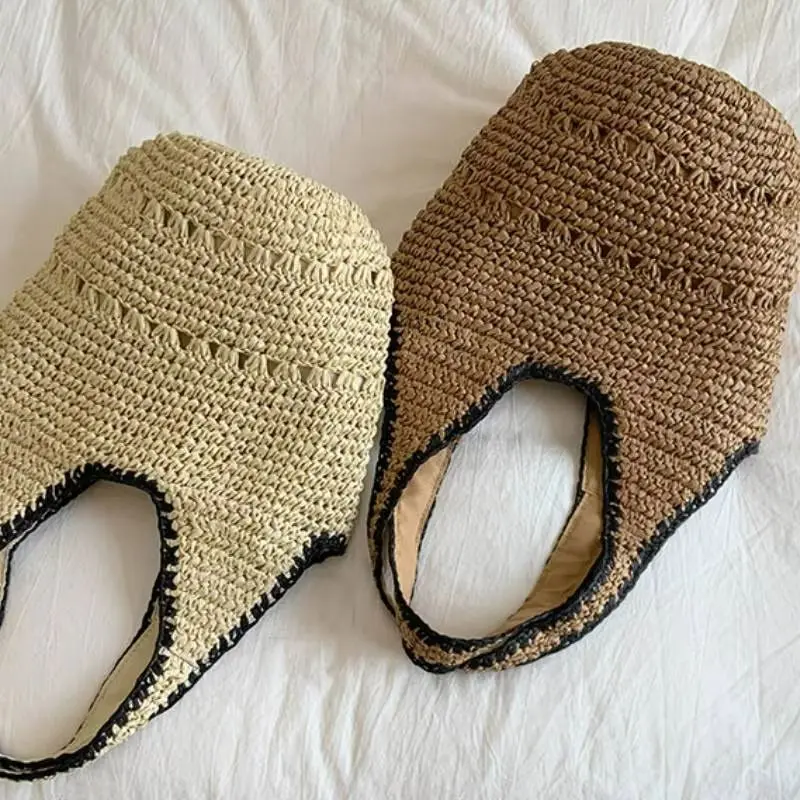 New Beach Straw Underarm Pouch Casual Large Shoulder Armpit Bag Woven Tote Handbag Magnetic Buckle Seaside Storage Basket Bag
