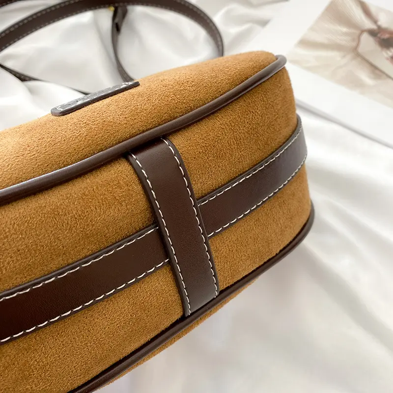 2025 Suede Leather Hobo Shoulder Bag Retro Tote Handbag with Small Wallet Crescent Underarm Pouch Luxury Saddle Crossbody Bags