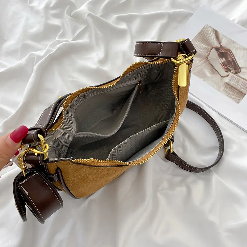 2025 Suede Leather Hobo Shoulder Bag Retro Tote Handbag with Small Wallet Crescent Underarm Pouch Luxury Saddle Crossbody Bags