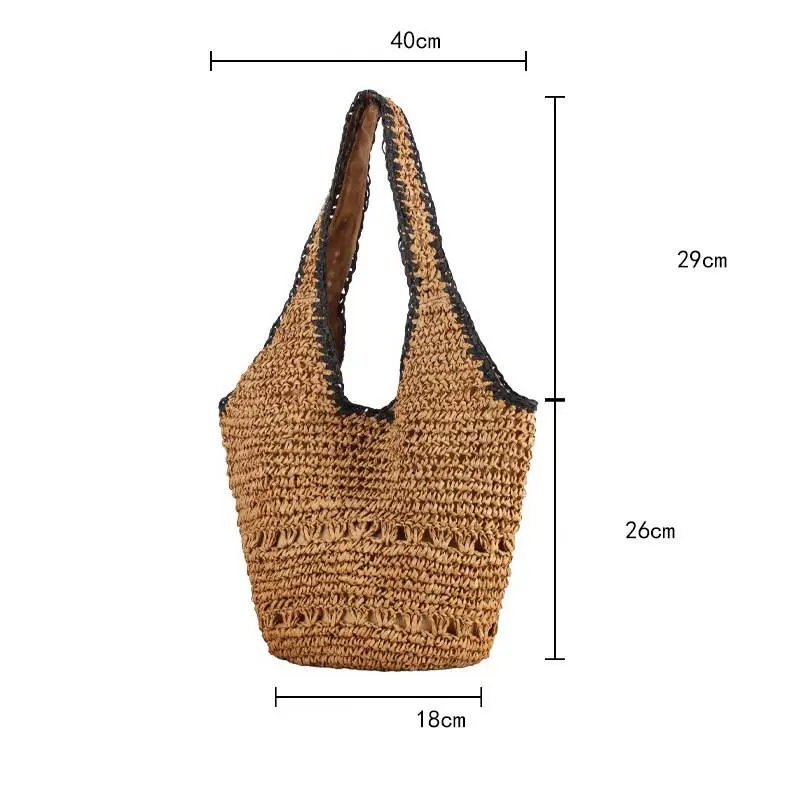 New Beach Straw Underarm Pouch Casual Large Shoulder Armpit Bag Woven Tote Handbag Magnetic Buckle Seaside Storage Basket Bag