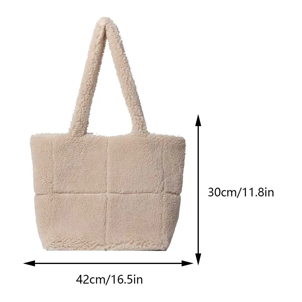 Women Lambswool Shoulder Bag Solid Color Large Armpit Bag Ladies Fluffy Square Underarm Bag Plush High Capacity Shopper Tote Bag