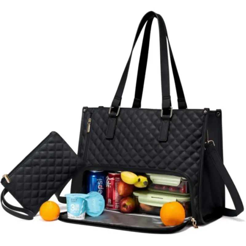 2in1 Women's Lunch Handbag High-Capacity Insulated Lunch Shoulder Bag Heat Preservation Lunch-Box Lingge Computer Crossbody Bags