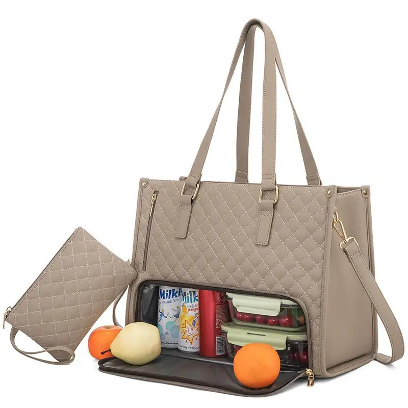 2in1 Women's Lunch Handbag High-Capacity Insulated Lunch Shoulder Bag Heat Preservation Lunch-Box Lingge Computer Crossbody Bags