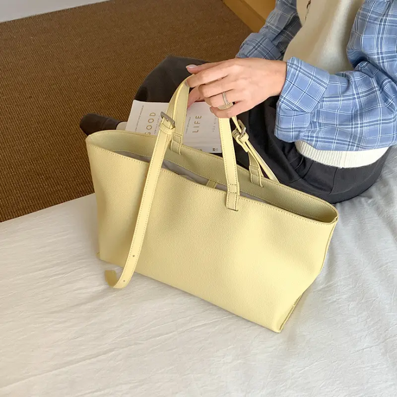 All-Match Tote Handbag Large Capacity Simple Tote Bag PU Leather Casual Handbag Daily Shoulder Bags Female Shopping Work Bag