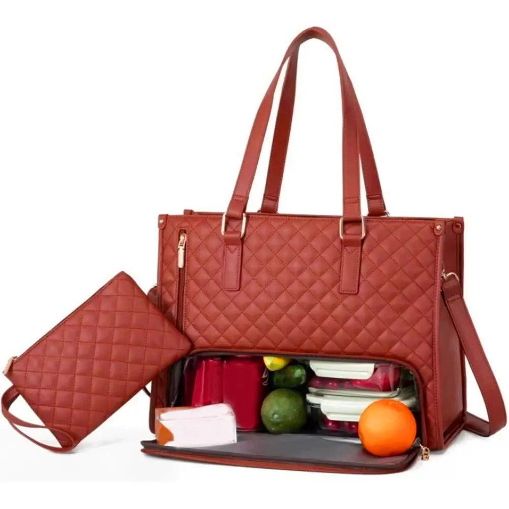 2in1 Women's Lunch Handbag High-Capacity Insulated Lunch Shoulder Bag Heat Preservation Lunch-Box Lingge Computer Crossbody Bags