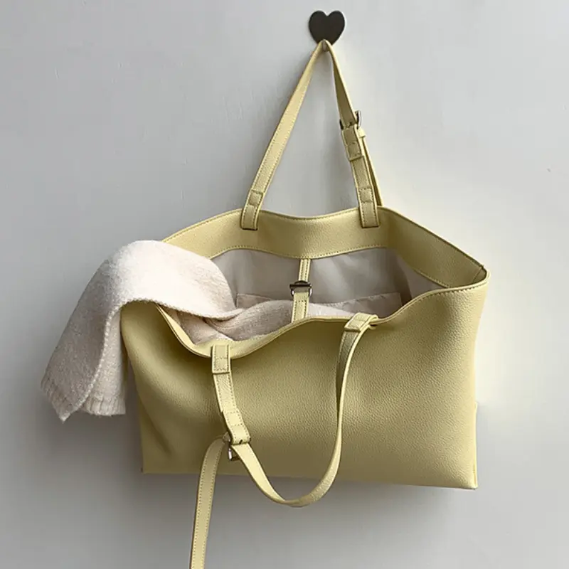 All-Match Tote Handbag Large Capacity Simple Tote Bag PU Leather Casual Handbag Daily Shoulder Bags Female Shopping Work Bag
