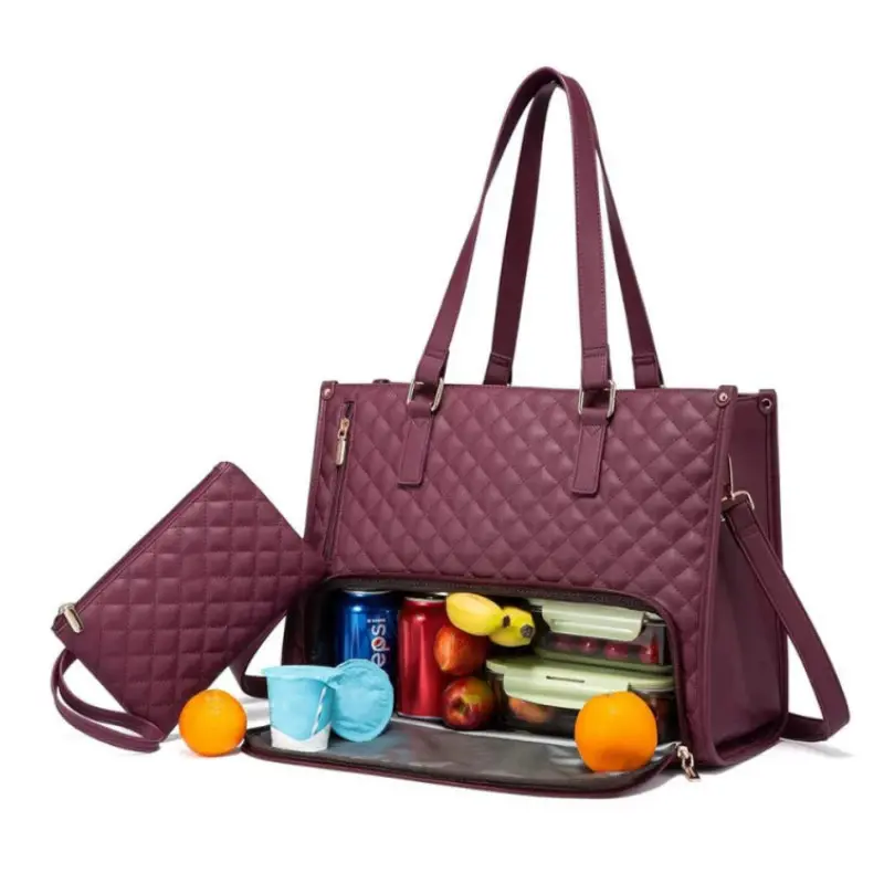 2in1 Women's Lunch Handbag High-Capacity Insulated Lunch Shoulder Bag Heat Preservation Lunch-Box Lingge Computer Crossbody Bags