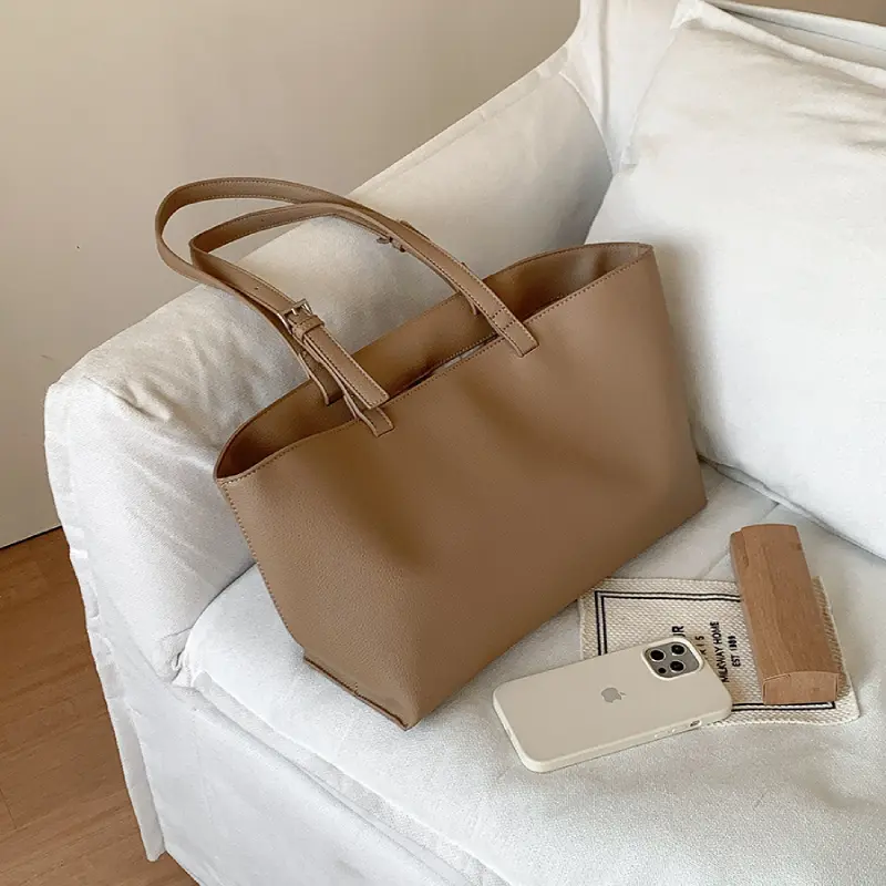 All-Match Tote Handbag Large Capacity Simple Tote Bag PU Leather Casual Handbag Daily Shoulder Bags Female Shopping Work Bag