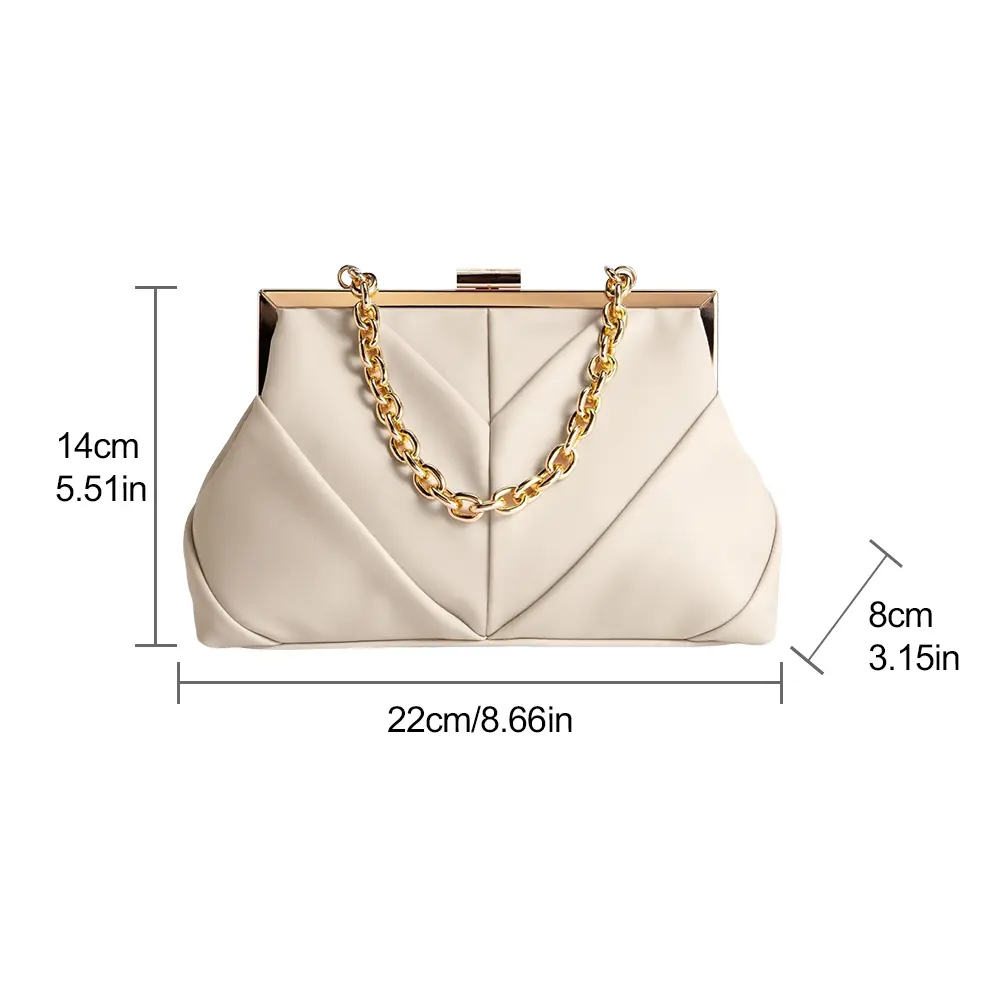 High-end Banquet Dumpling Bags PU Fashion Chian Handbag Solid Classy Evening Clutch Purse Wedding Prom Party Clip Dinner Satchel