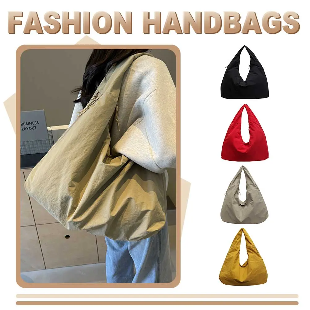 Women All-Match Handbag Large Capacity Solid Color Shoulder Bag Multi-Pocket Nylon Shoulder Bag Shopping Work Date Bag