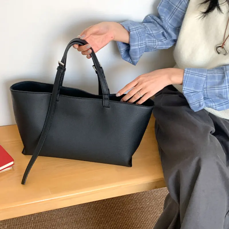 All-Match Tote Handbag Large Capacity Simple Tote Bag PU Leather Casual Handbag Daily Shoulder Bags Female Shopping Work Bag