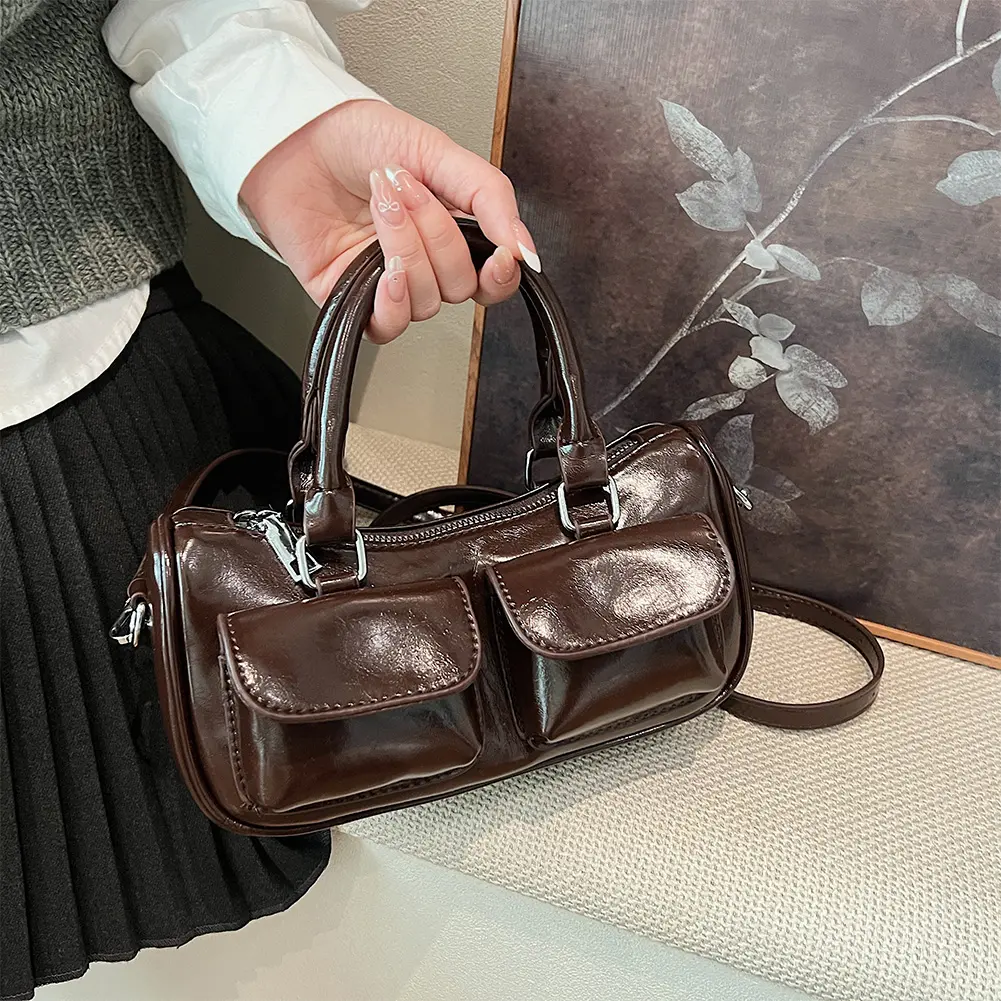 Women PU Leather Top Handle Bag with Inner Pocket Large Capacity Shoulder Bag Adjustable Strap Crossbody Bag Ladies Tote Handbag