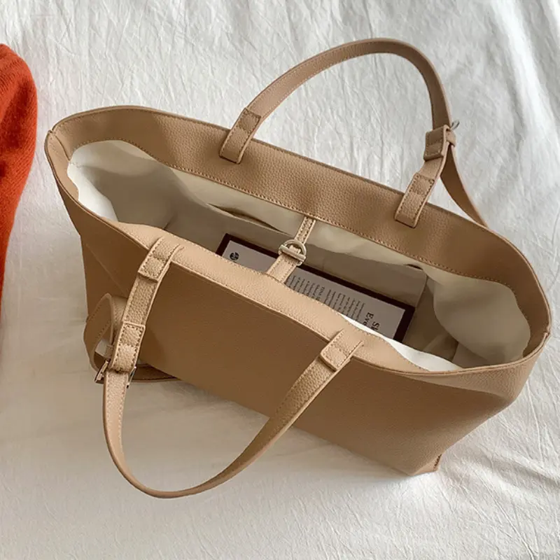 All-Match Tote Handbag Large Capacity Simple Tote Bag PU Leather Casual Handbag Daily Shoulder Bags Female Shopping Work Bag
