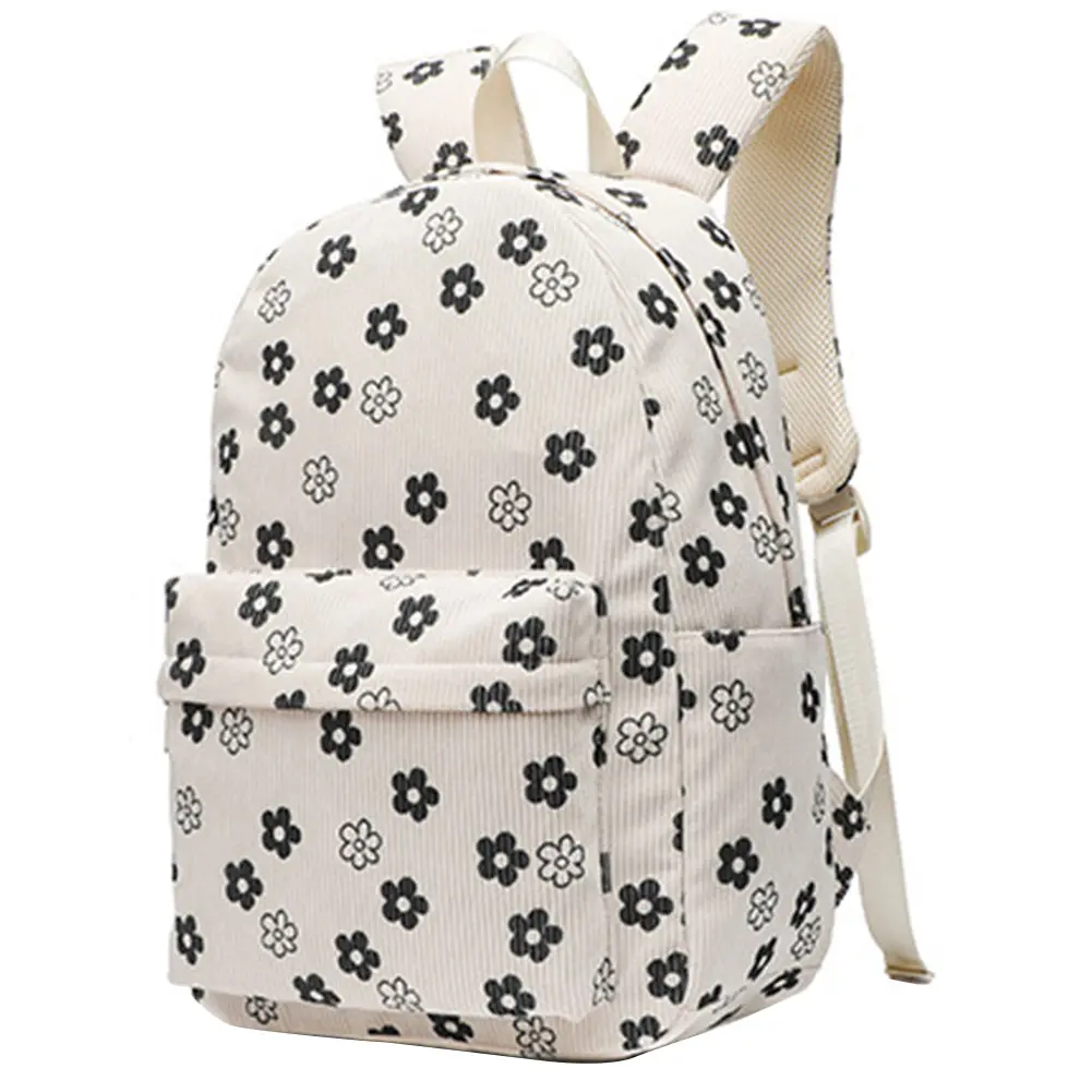 Girls Corduroy School Bookbag Large Capacity Lightweight Travel Backpack Korean Small Daisy Pattern Rucksack Women Daypack