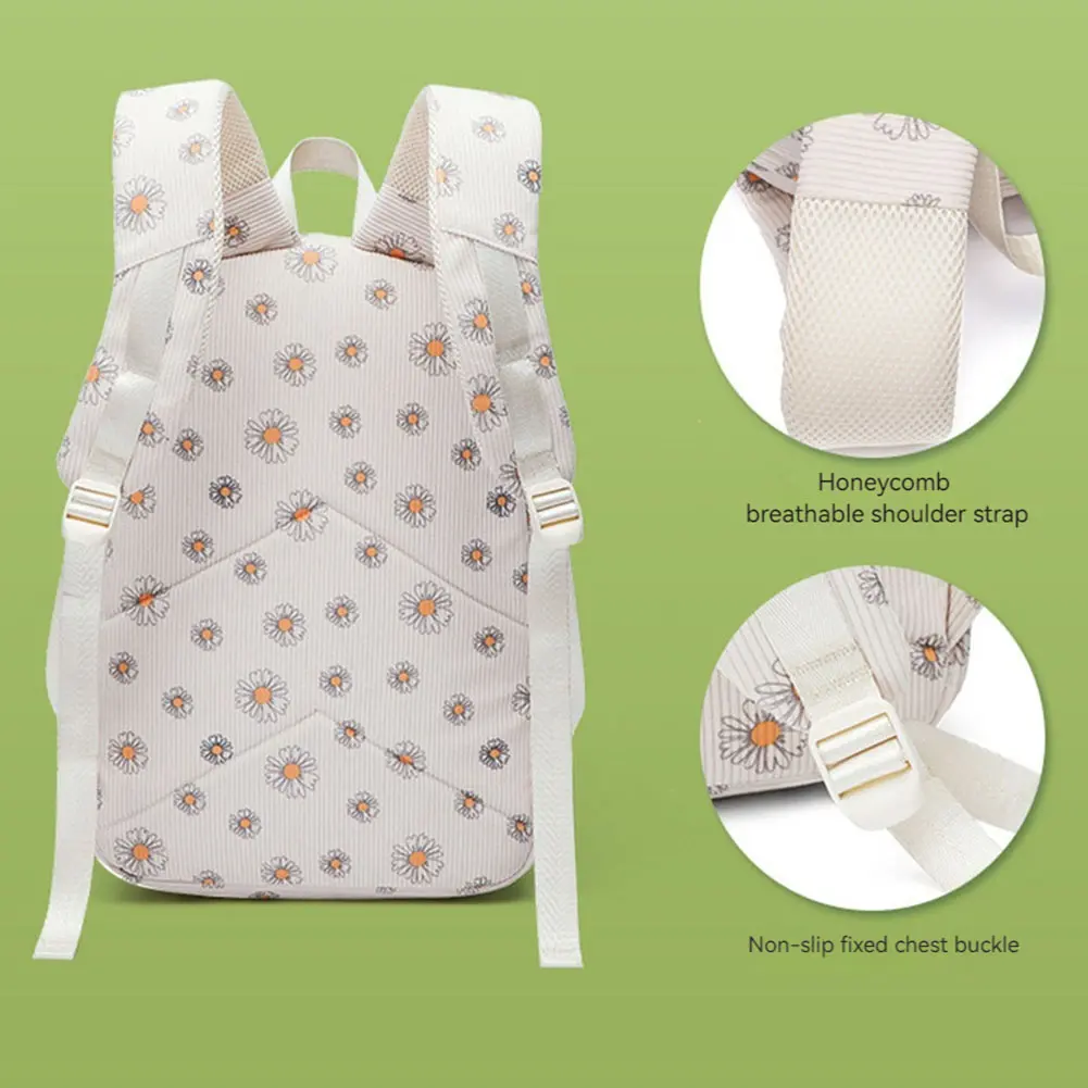 Girls Corduroy School Bookbag Large Capacity Lightweight Travel Backpack Korean Small Daisy Pattern Rucksack Women Daypack