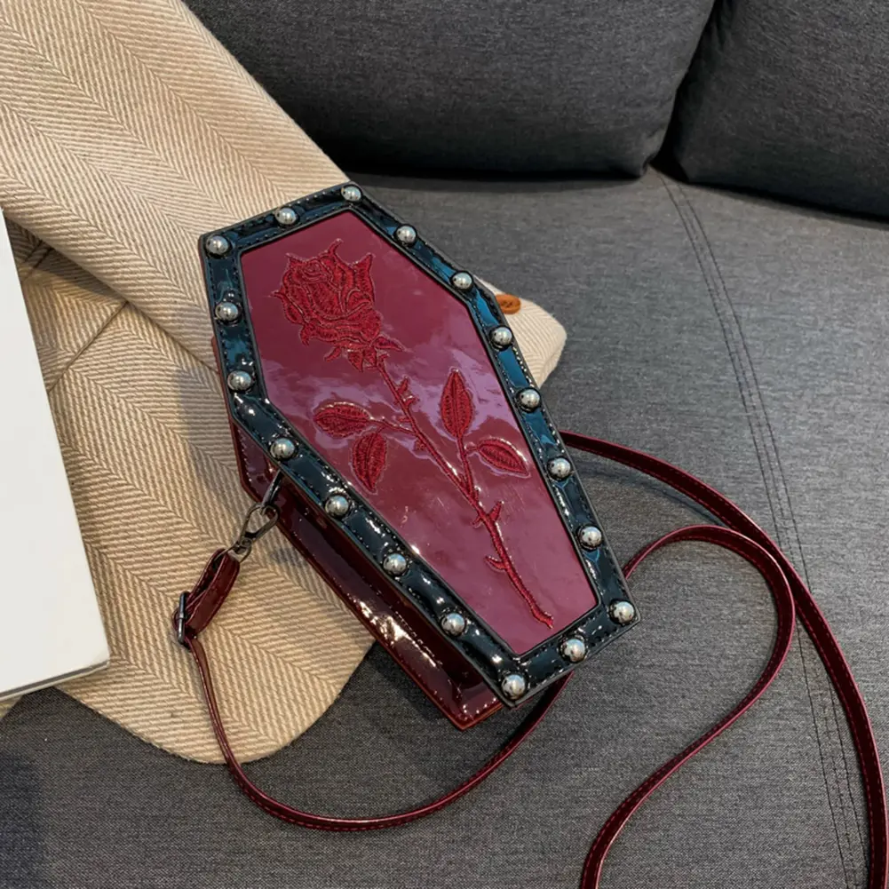 Halloween Retro Ghost Cobweb Purses PU Leather Coffin Shaped Cosplay Cosmetic Bag Vintage Novelty Gothic Shoulder Crossbody Bags