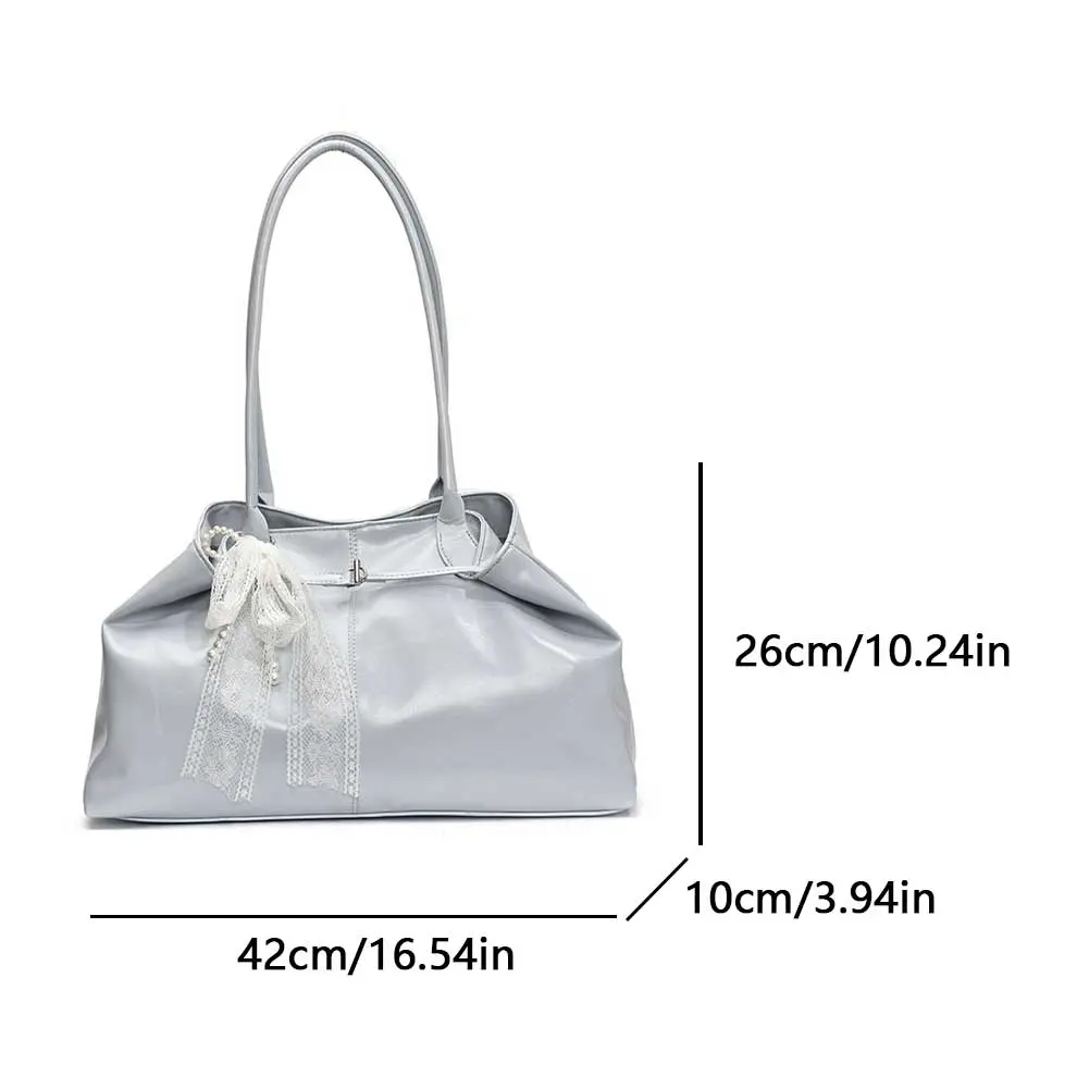 Women Vintage Shoulder Bag with Bow Lace Pendant Retro Hobo Handbag PU Leather Trendy Tote Bag Travel Shopping Underarm Pouch