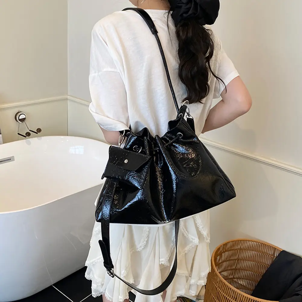 Cloud Drawstring Hobo Tote Bag Pu Leather Top-handle Shoulder Crossbody Bags with 2 Straps Lady Underarm Pouch Bucket Armpit Bag
