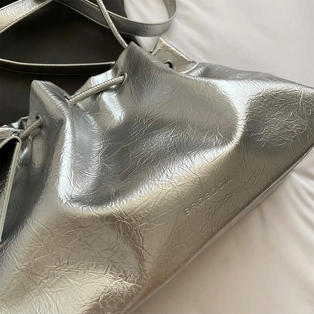 Cloud Drawstring Hobo Tote Bag Pu Leather Top-handle Shoulder Crossbody Bags with 2 Straps Lady Underarm Pouch Bucket Armpit Bag