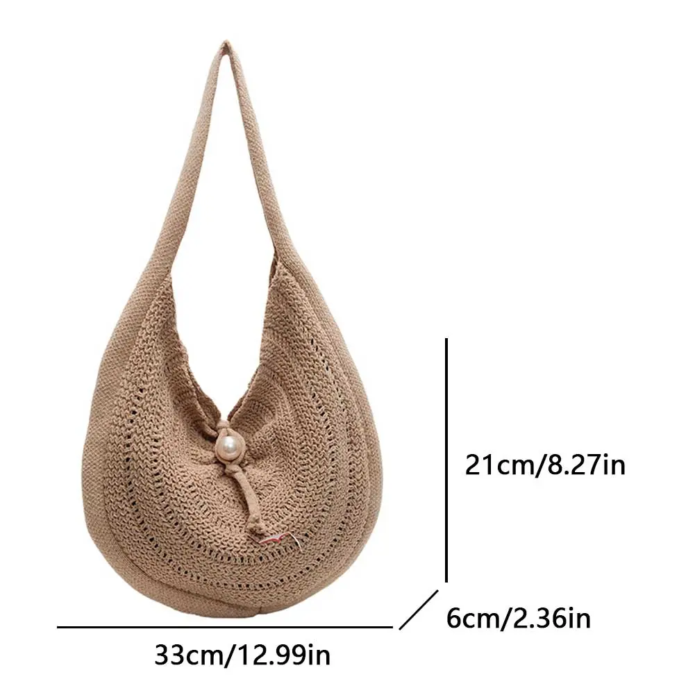 Crochet Tote Handbag Hobo Beach Women's Shoulder Bag Knitted Causal Fashion Underarm Pouch Solid Color for Girls Summer Vacation