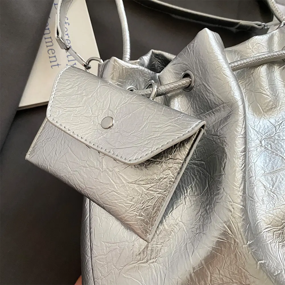 Cloud Drawstring Hobo Tote Bag Pu Leather Top-handle Shoulder Crossbody Bags with 2 Straps Lady Underarm Pouch Bucket Armpit Bag