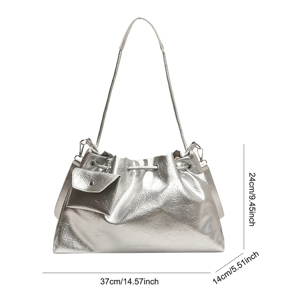 Cloud Drawstring Hobo Tote Bag Pu Leather Top-handle Shoulder Crossbody Bags with 2 Straps Lady Underarm Pouch Bucket Armpit Bag