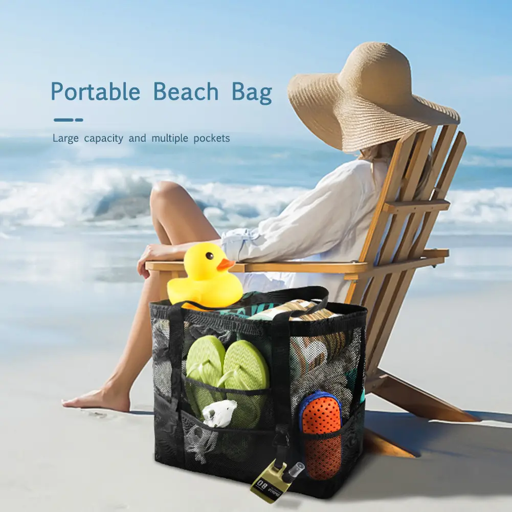 Mesh Beach Storage Bag breathable Tote Shoulder Bags Casual Toy Handbags Large Capacity Shopping pack for outdoor Vacation