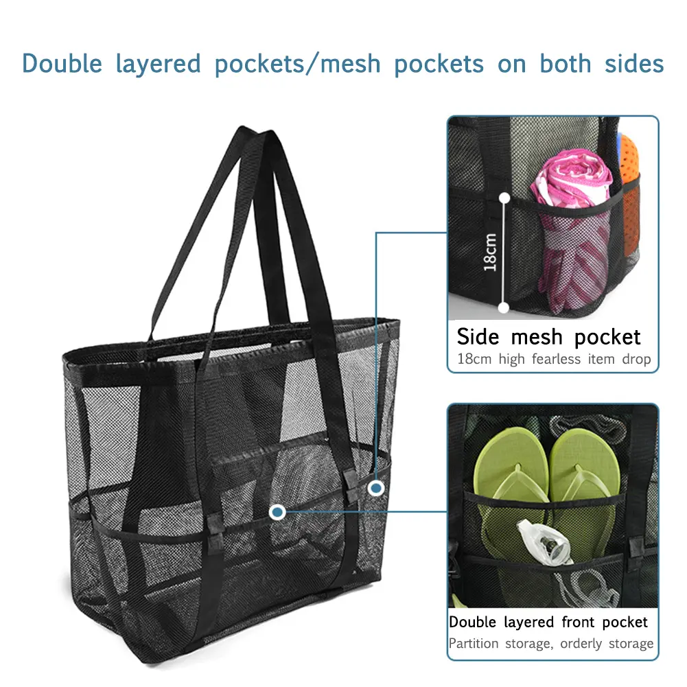 Mesh Beach Storage Bag breathable Tote Shoulder Bags Casual Toy Handbags Large Capacity Shopping pack for outdoor Vacation