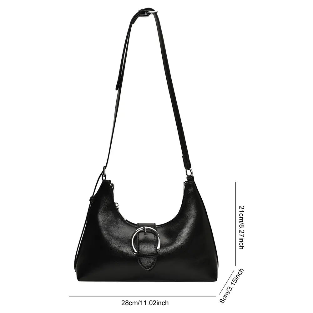 Punk Style Women's Vintage Shoulder Bag PU Leather Handbag with Inner Pocket Buckle Design Crossbody Bag Solid Versatile Satchel