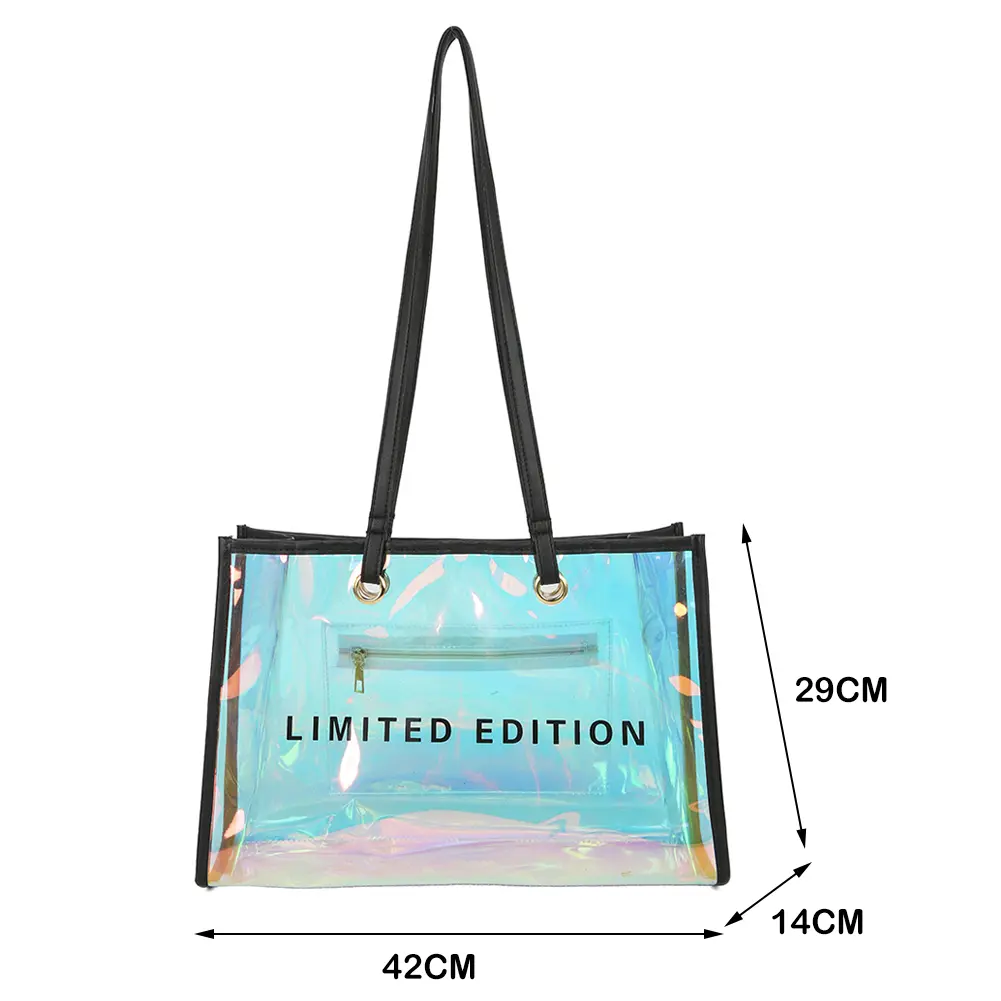 Women Travel Shoulder Bag Letters Large Capacity Laser PVC Transparent Handbag Female Casual Clear Summer Holiday Beach Tote Bag